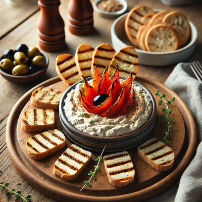 Tunmousse med Grillet Paprika og Sorte Oliven